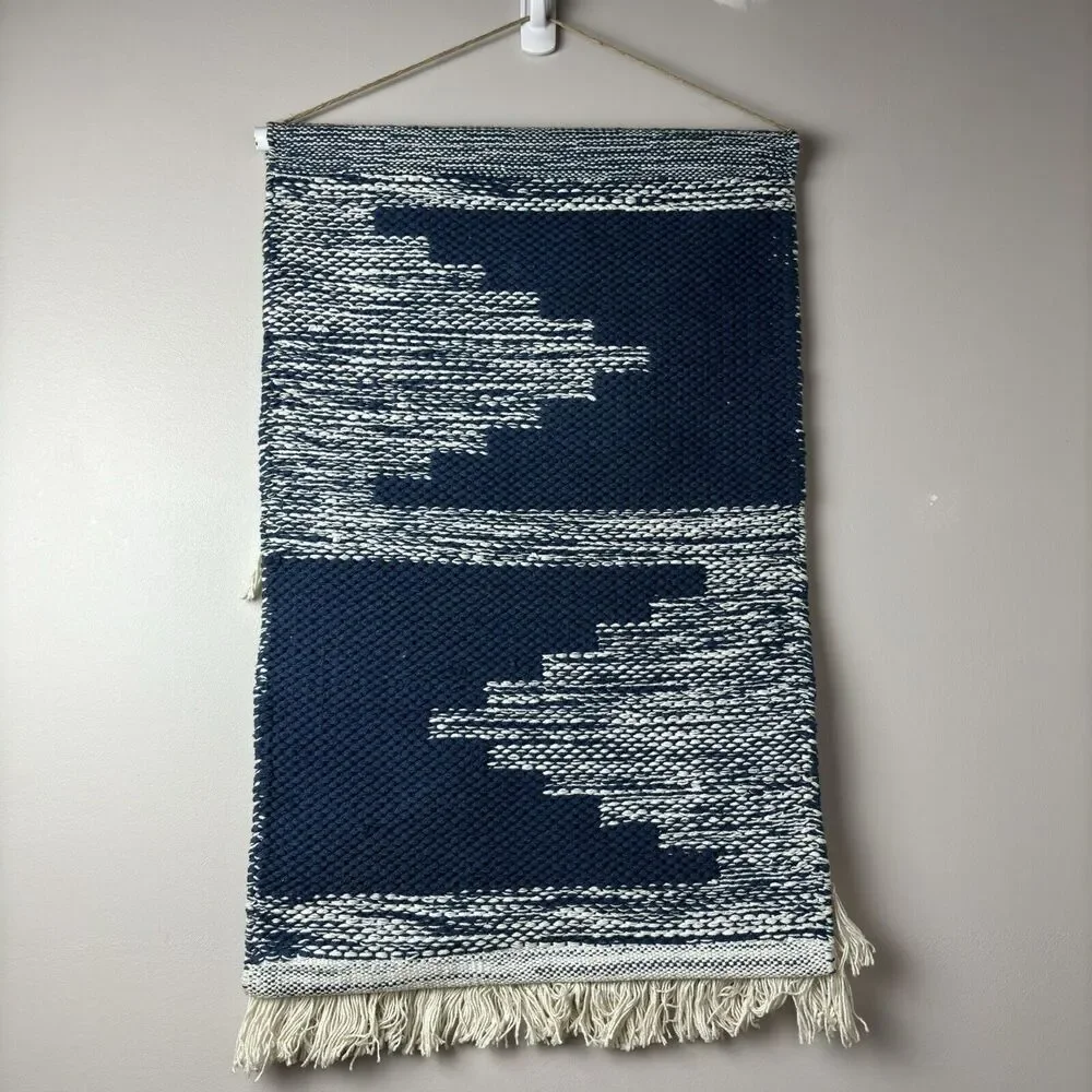 Bohemian Blue And White Fringed Wall Hanging